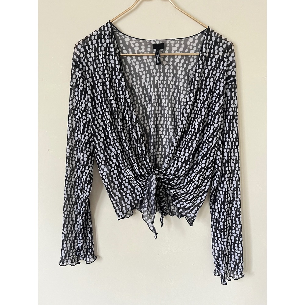 Viereck Sheer Mesh Tie Front Top Black White neutral Abstract Dot Grunge beach L